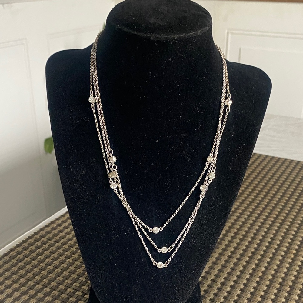 Layered Silver Crystal Station Necklace - Women Jewelry
